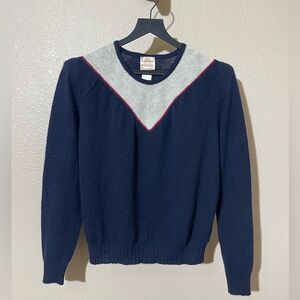 Keizia Maglia Navy and Gray Sweater with Red Trim
